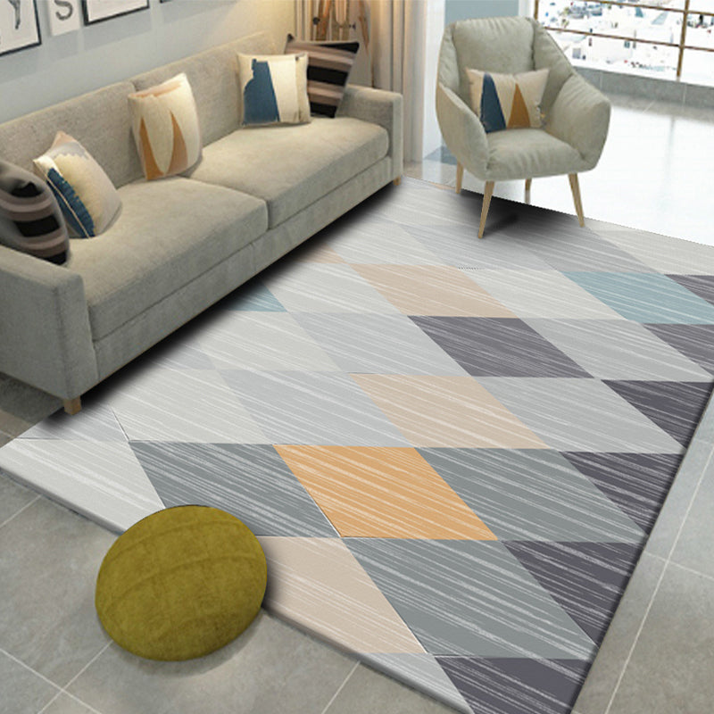 Dark Gray Lozenge Rug Polyester Modern Rug Washable Rug for Home Decor
