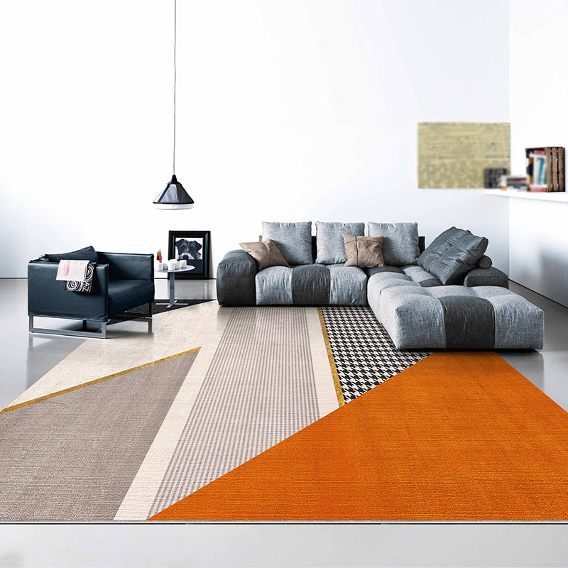Modern Living Room Carpet Geometric Pattern Polyester Area Rug Non-Slip Backing Rug
