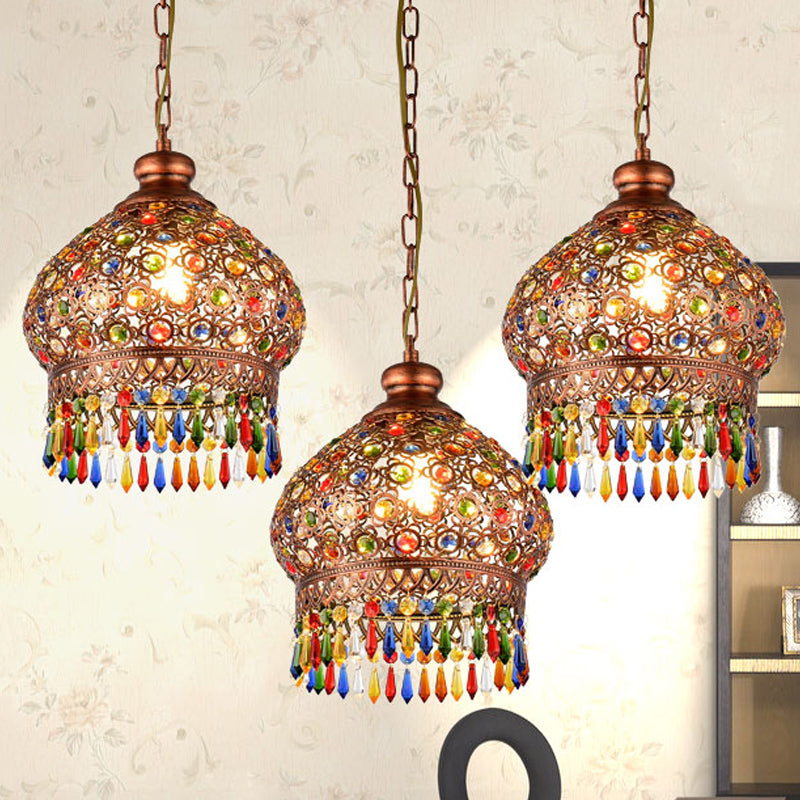 Metal Dome Chandelier Light Fixture Decorative 3 Heads Corridor Suspension Pendant in Brass