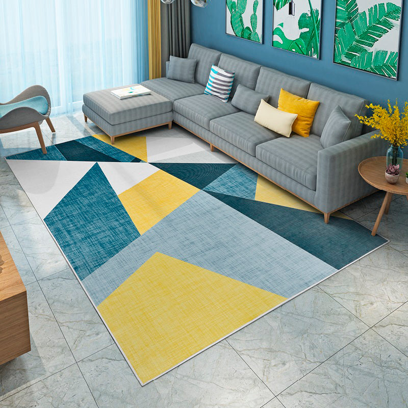 Yellow Modern Area Rug Blended Geometric Rug Non-Slip Backing Rug for Living Room