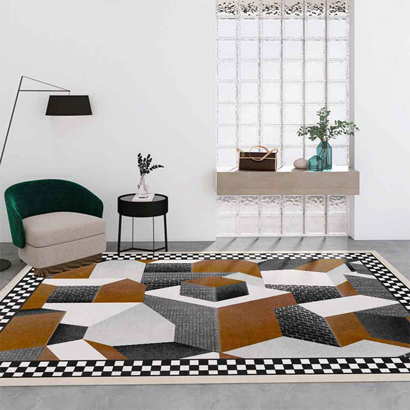 Stylish Contrast Panel Rug Geometric Area Carpet Polyester Stain Resistant Carpet for Home Decor