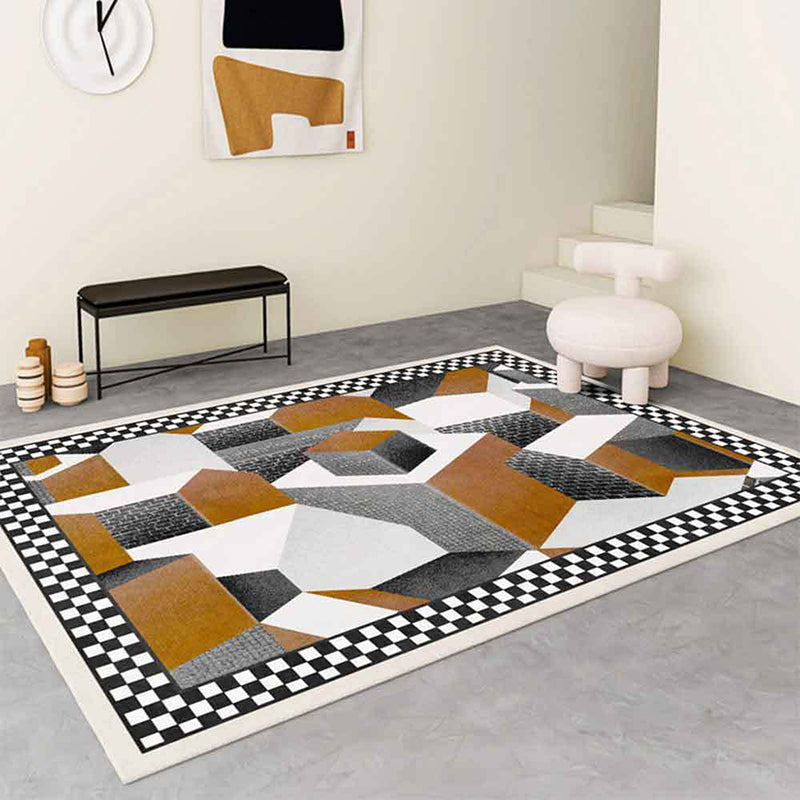Stylish Contrast Panel Rug Geometric Area Carpet Polyester Stain Resistant Carpet for Home Decor