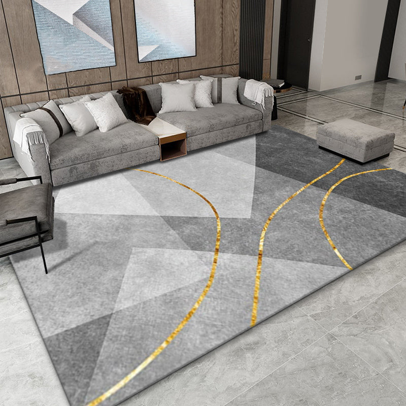 Grey Modern Carpet Geometric Pattern Polyester Area Carpet Stain Resistant Rug for Home Decor
