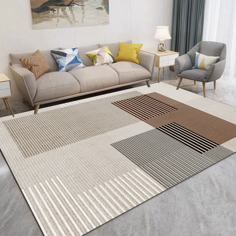 Brown Streak Indoor Rug Polyester Casual Rug Non-Slip Backing Rug for Drawing Room