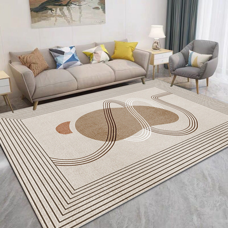 Brown Streak Indoor Rug Polyester Casual Rug Non-Slip Backing Rug for Drawing Room
