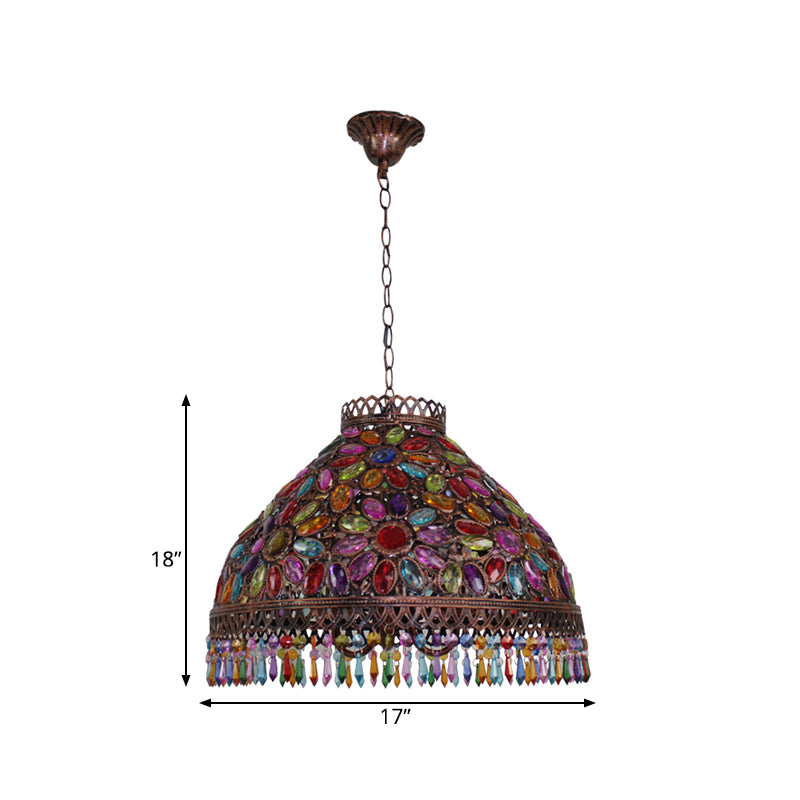 Art Deco Bowl Chandelier Light 3 Bulbs Metal Ceiling Lamp in Rust for Living Room