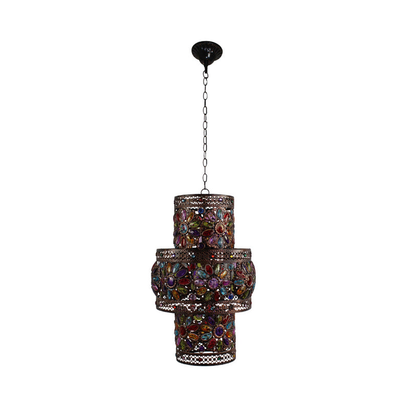 3 Lights Metal Chandelier Light Fixture Antique Black Cylinder/Oval Dining Room Suspension Lighting, 13"/18" Width