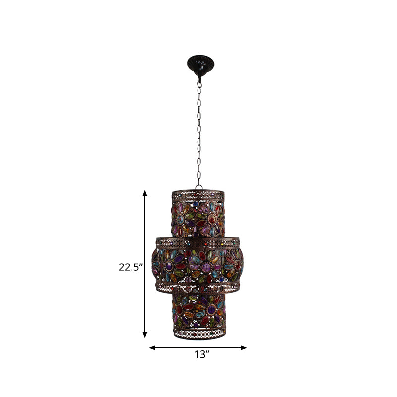 3 Lights Metal Chandelier Light Fixture Antique Black Cylinder/Oval Dining Room Suspension Lighting, 13"/18" Width