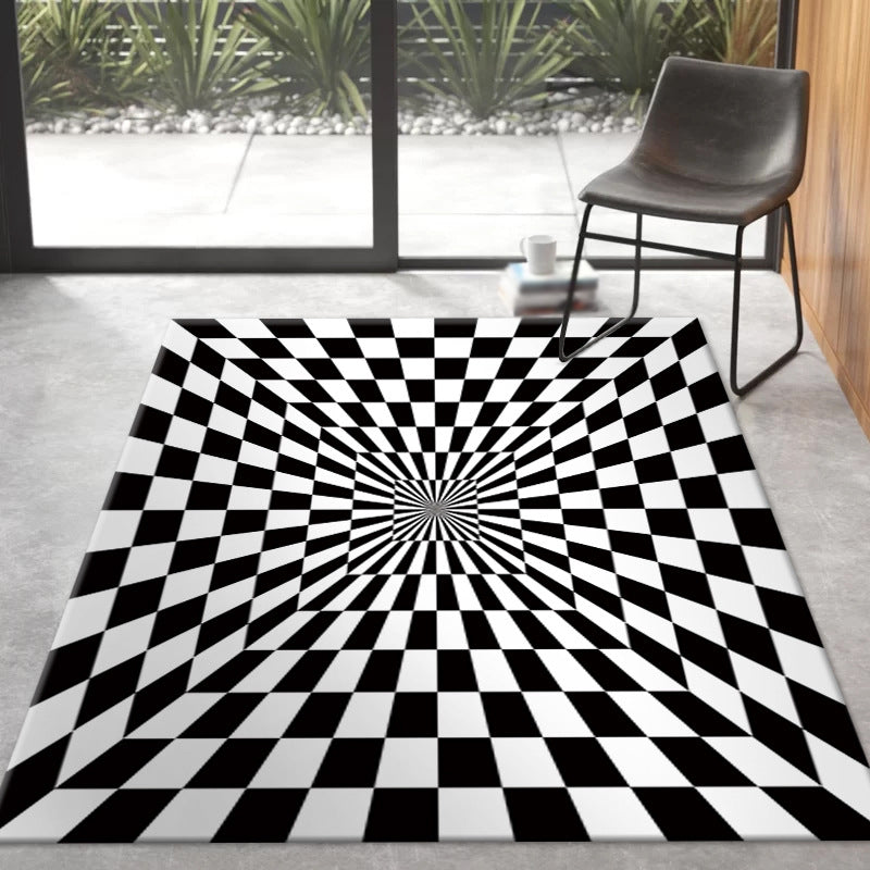 White Graphic Rug Polyester Modern Rug Non-Slip Backing Rug for Living Room
