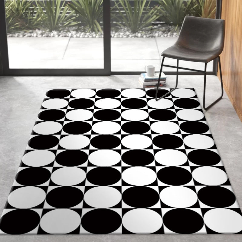 White Graphic Rug Polyester Modern Rug Non-Slip Backing Rug for Living Room