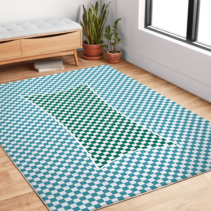 Green Modern Carpet Polyester Grid Carpet Stain Resistant Carpet for Living Room