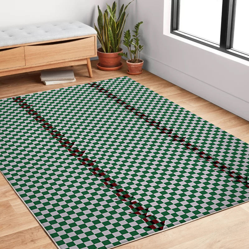Green Modern Carpet Polyester Grid Carpet Stain Resistant Carpet for Living Room