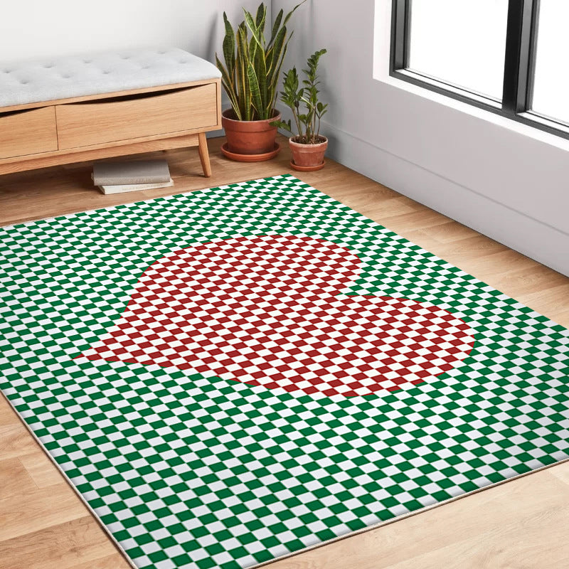 Green Modern Carpet Polyester Grid Carpet Stain Resistant Carpet for Living Room