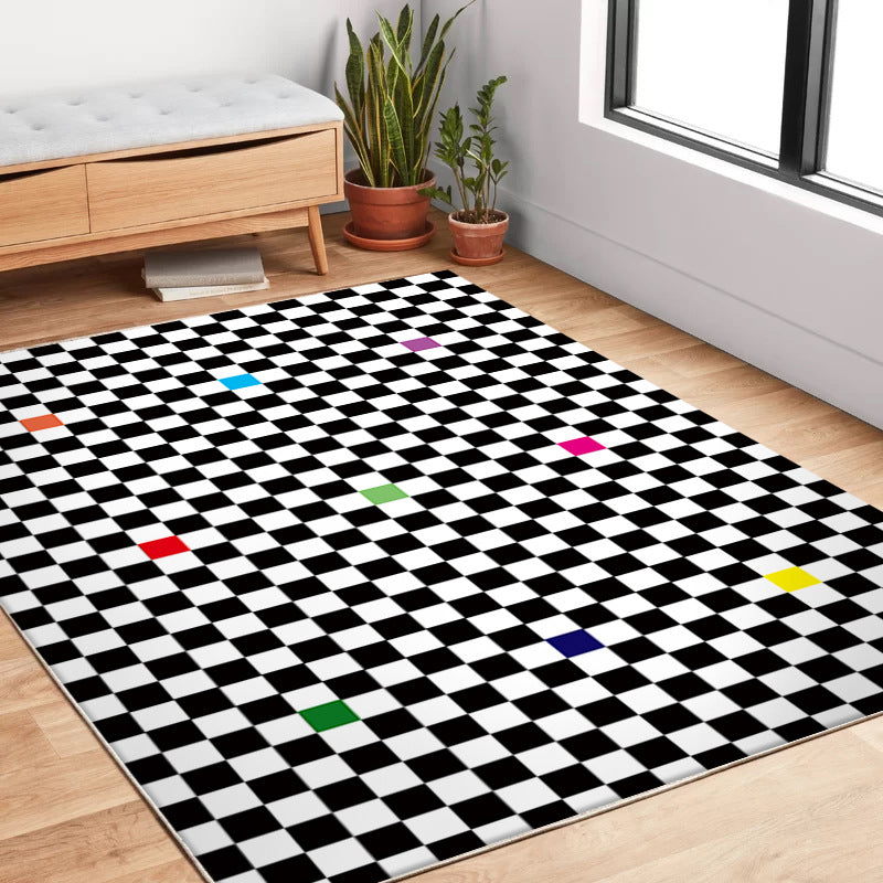 Green Modern Carpet Polyester Grid Carpet Stain Resistant Carpet for Living Room