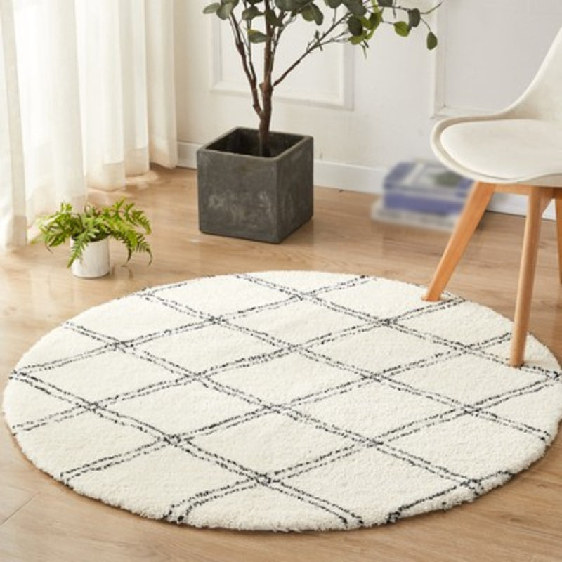 Beige Modern Rug Polyester Line Rug Non-Slip Backing Rug for Home Decor