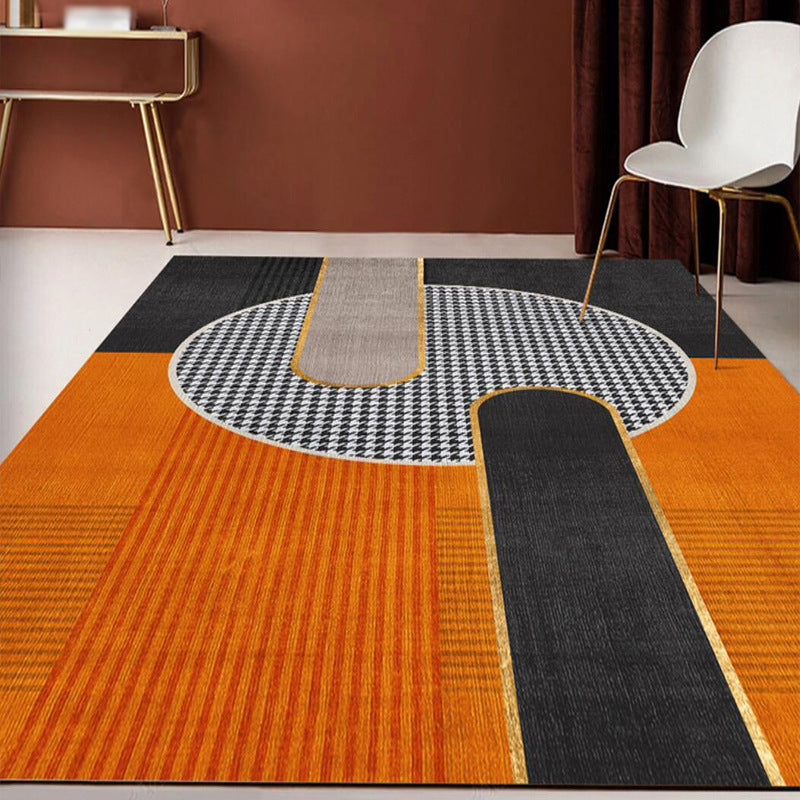 Black Modern Rug Polyester Striped Rug Non-Slip Backing Rug for Home Decoration