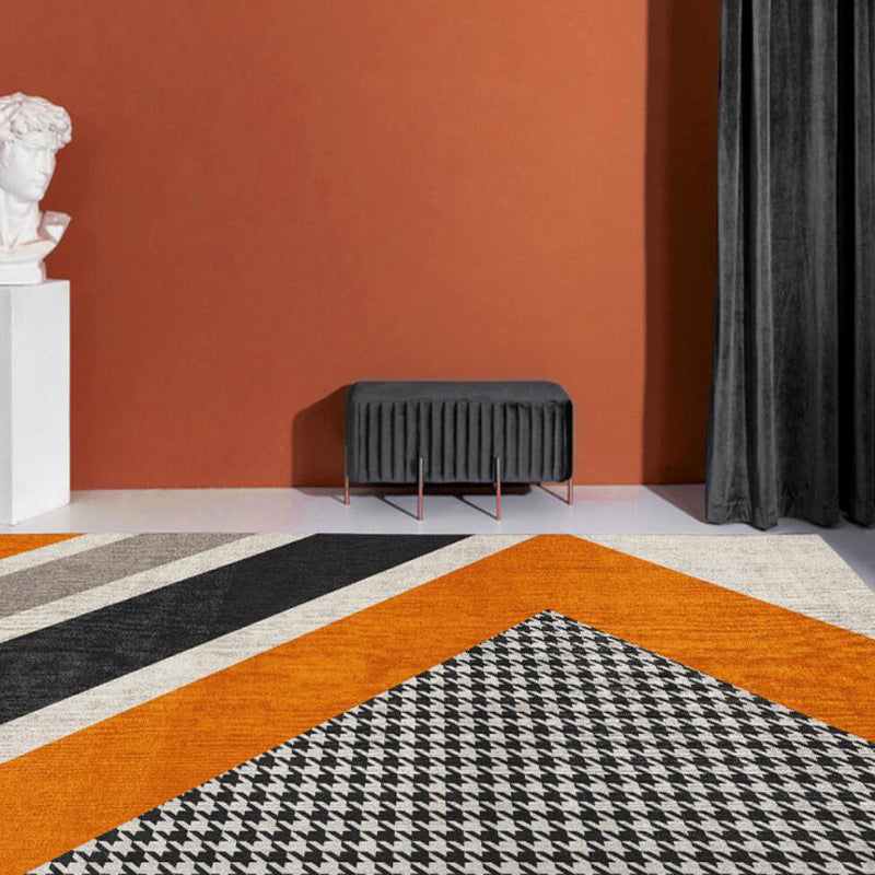 Black Modern Rug Polyester Striped Rug Non-Slip Backing Rug for Home Decoration