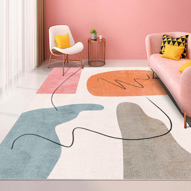 Black Modern Rug Polyester Striped Rug Non-Slip Backing Rug for Home Decoration