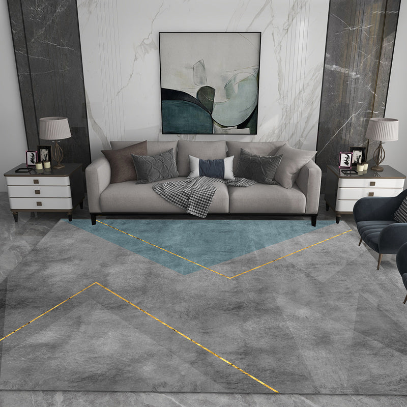 Grey Geometric Print Carpet Modern Polyester Area Rug Stain Resistant Rug for Home Decor