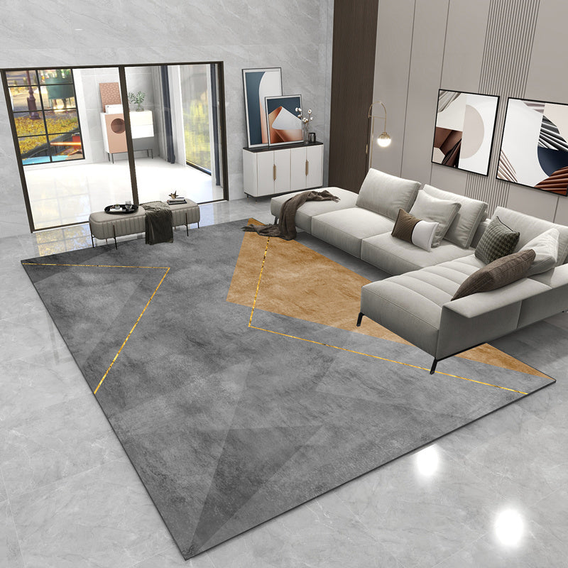 Grey Geometric Print Carpet Modern Polyester Area Rug Stain Resistant Rug for Home Decor