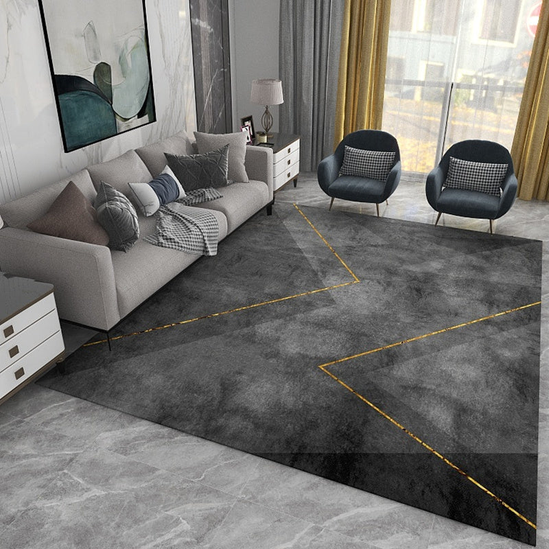 Grey Geometric Print Carpet Modern Polyester Area Rug Stain Resistant Rug for Home Decor