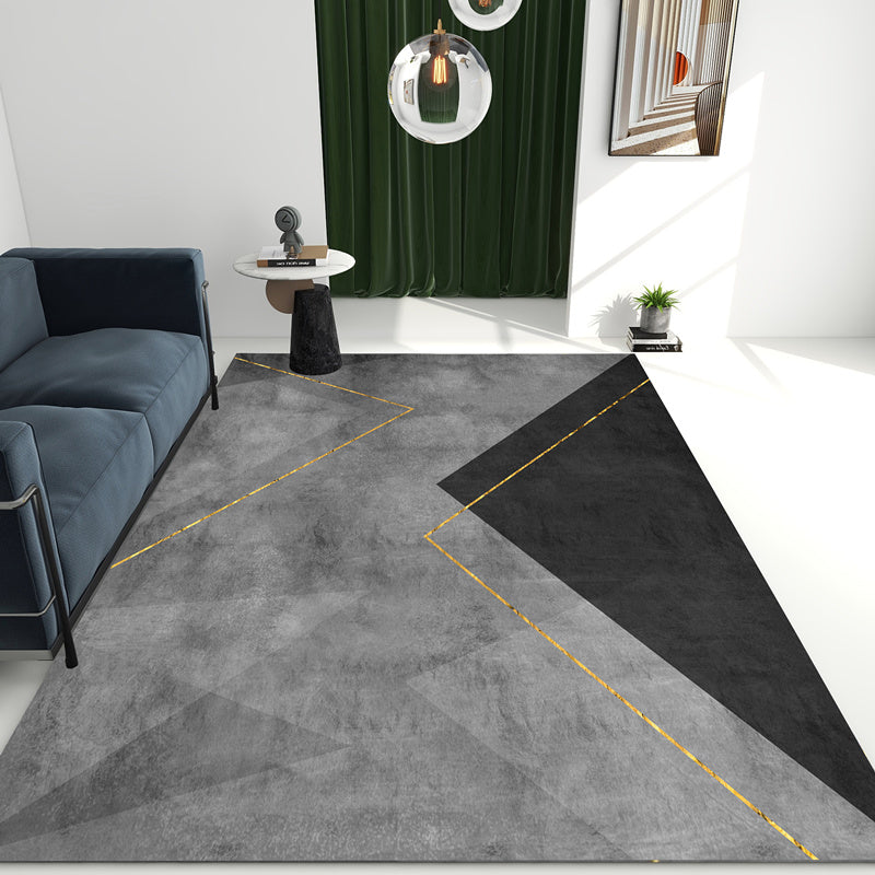 Grey Geometric Print Carpet Modern Polyester Area Rug Stain Resistant Rug for Home Decor