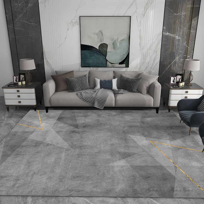 Grey Geometric Print Carpet Modern Polyester Area Rug Stain Resistant Rug for Home Decor