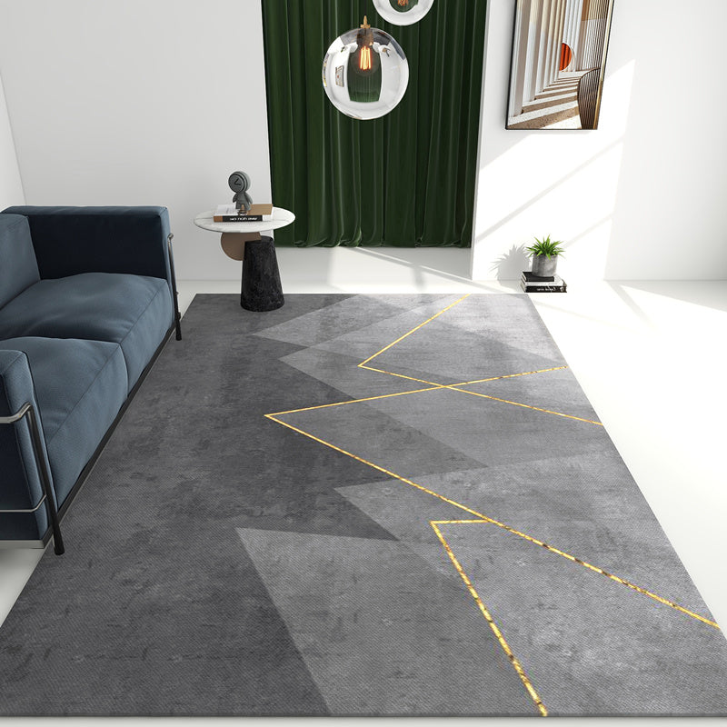 Grey Geometric Print Carpet Modern Polyester Area Rug Stain Resistant Rug for Home Decor
