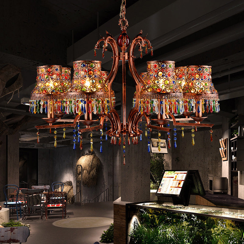 Metal Copper Chandelier Light Fixture Bell 3/5/8 Bulbs Bohemian Ceiling Pendant for Living Room