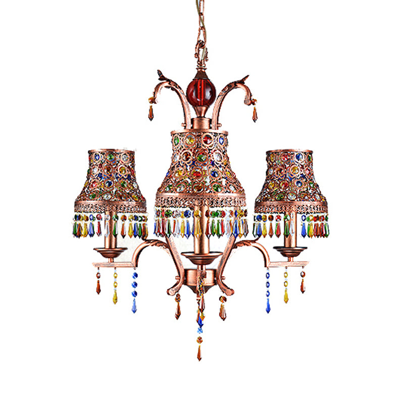Metal Copper Chandelier Light Fixture Bell 3/5/8 Bulbs Bohemian Ceiling Pendant for Living Room