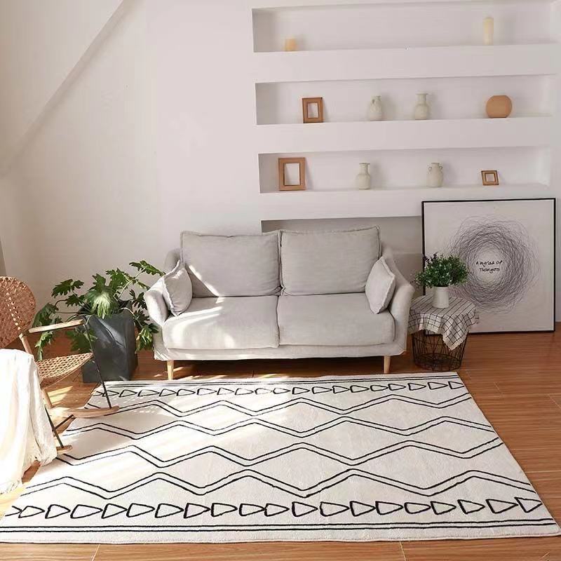 White Modern Rug Polyester Line Rug Stain Resistant Rug for Home Decor