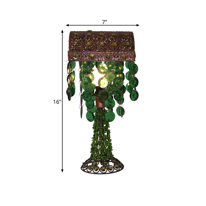 Bohemian Cascade Nachttischlampe 1 Glühmetallnachttischbeleuchtung in Grün für Schlafzimmer