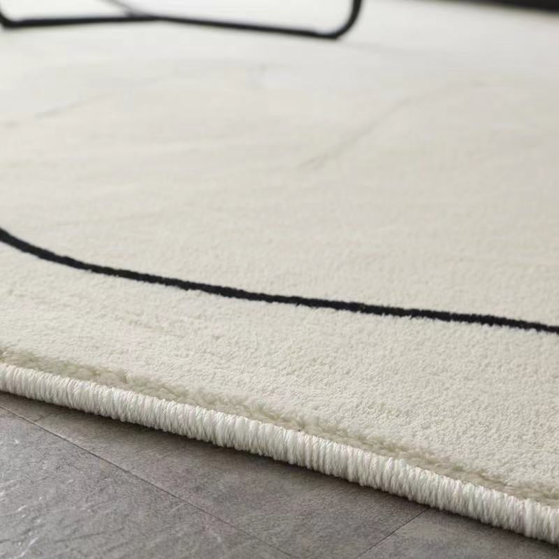 White Abstract Pattern Carpet Modern Polyester Area Rug Non-Slip Backing Rug for Home Decor