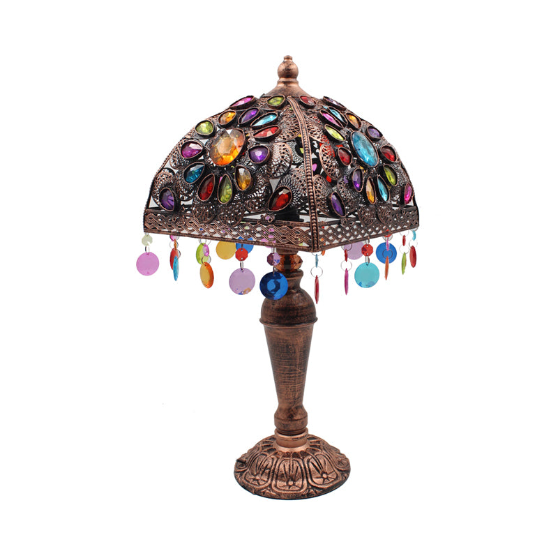 Lampada da tavolo anticata cava con 1 lampadina da comodino in metallo in bronzo per soggiorno