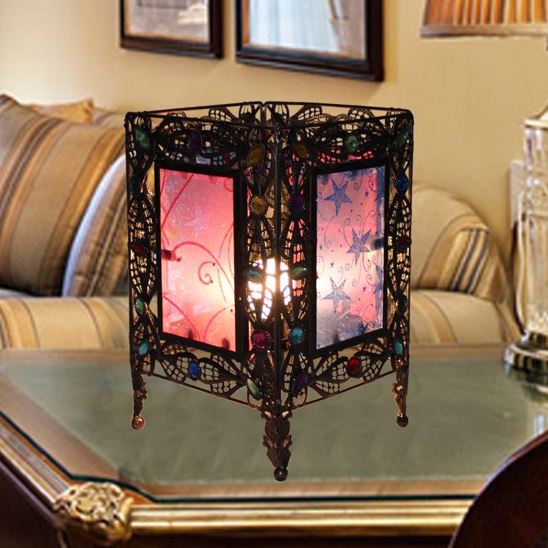Metal Rust Table Lamp Rectangular 1 Head Art Deco Nightstand Lighting for Living Room