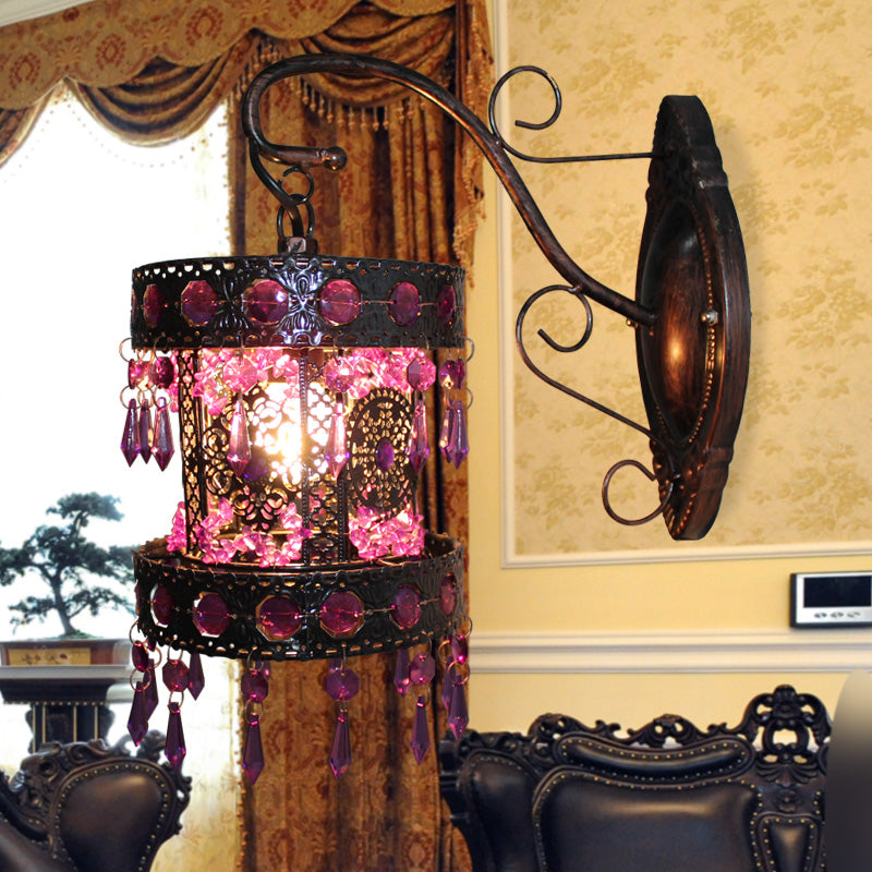 Bohemian Cylinder Wall Sconce Lamp 1 Bulb Metal Wall Mount Light in Rust for Living Room