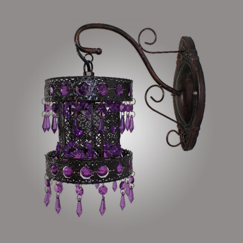 Bohemian Cylinder Wall Sconce Lamp 1 Bulb Metal Wall Mount Light in Rust for Living Room