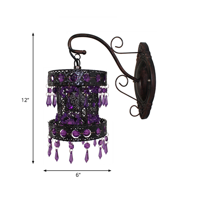 Bohemian Cylinder Wall Sconce Lamp 1 Bulb Metal Wall Mount Light in Rust for Living Room
