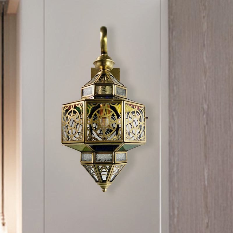 Metal Brass Sconce Light Fixture Hollow Out 1-Bulb Arab Wall Mounted Lamp for Restaurant