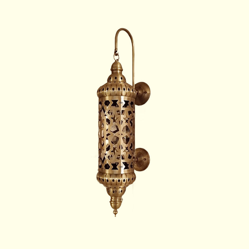 Arab Hollow-Out Wall Lighting 1 Head Metallic Wall Sconce Lamp in Brass with Cylinder Design