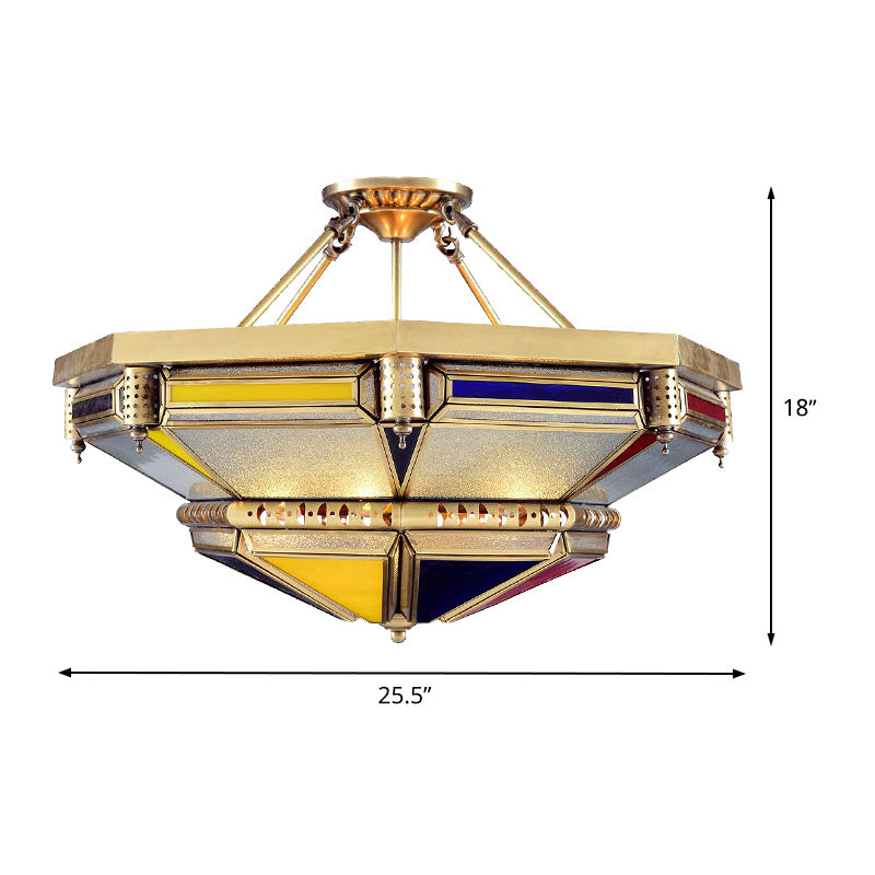Turmform Metall Flush Light Vintage 3 Köpfe Wohnzimmer halb Flush -Halterung in Messing