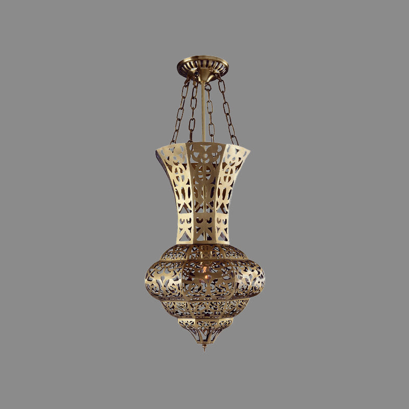 Brass 3 Bulbs Semi Flush Lighting Antiqued Metal Vase Shade Flush Mount Ceiling Lamp over Dining Table