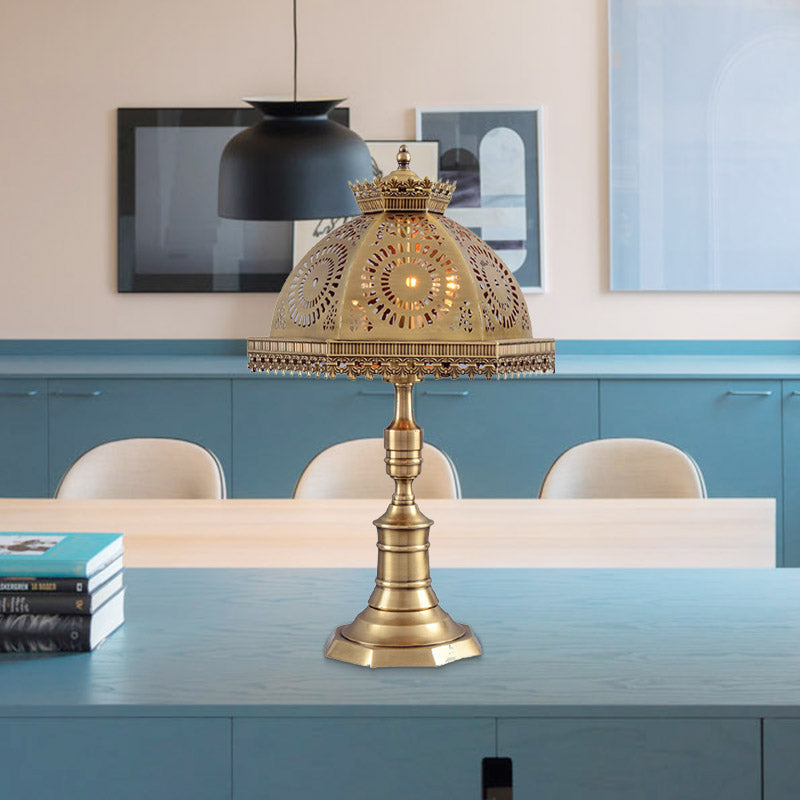 3 Lights Metallic Table Light Traditional Brass Finish Dome Bedroom Nightstand Lamp