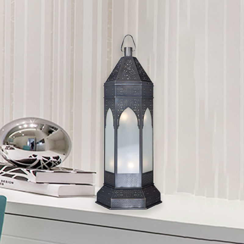 Tower de bureau Vintage Light 3 lumières lampe de nuit métallique en gris avec une teinte en verre d'opale