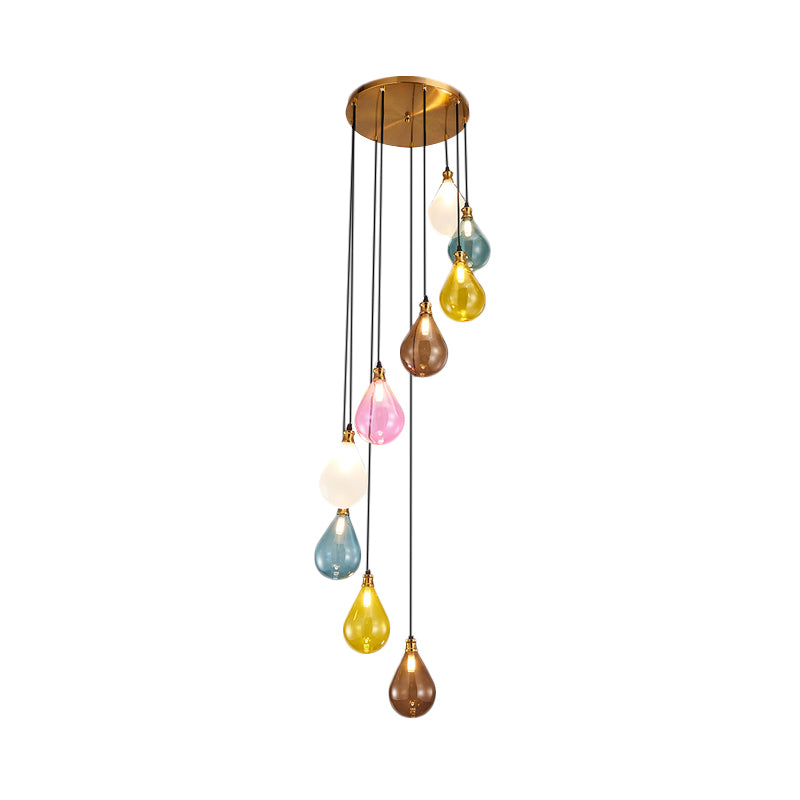 9 Lights Balloon Cluster Pendant Modern White/Pink Glass LED Hanging Ceiling Lamp with Spiral Design