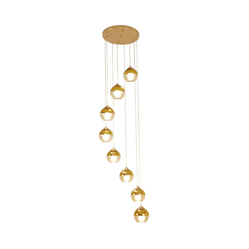 Gold Ball Cluster Pendant Lamp Modern Clear Glass 8-Head Stair LED Ceiling Hang Fixture