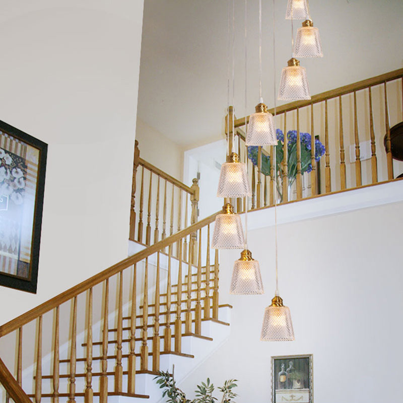Kit de lampe à pouce à cône moderniste 8-bulb en verre transparent en verre multiple pendentif en or avec conception en spirale