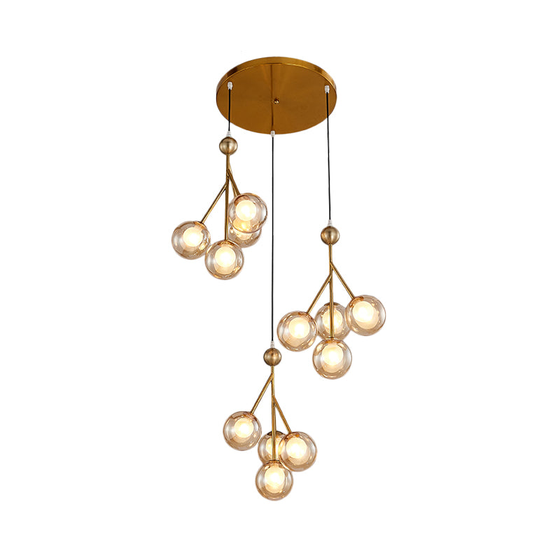 Black/Gold 12 Bulbs Multi Light Pendant Modern Clear/Amber/Smoke Gray Glass Sphere LED Hanging Lamp Fixture