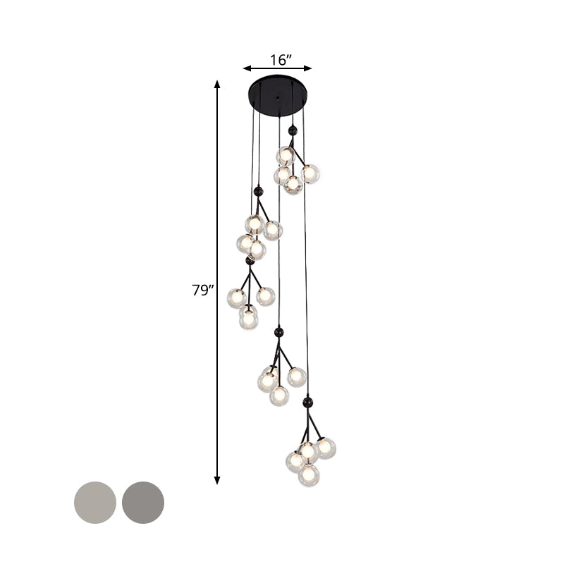 Global Stair Cluster Pendant Lamp Minimalist Clear/Amber/Smoke Gray Glass 20-Light Black/Gold Ceiling Light Fixture