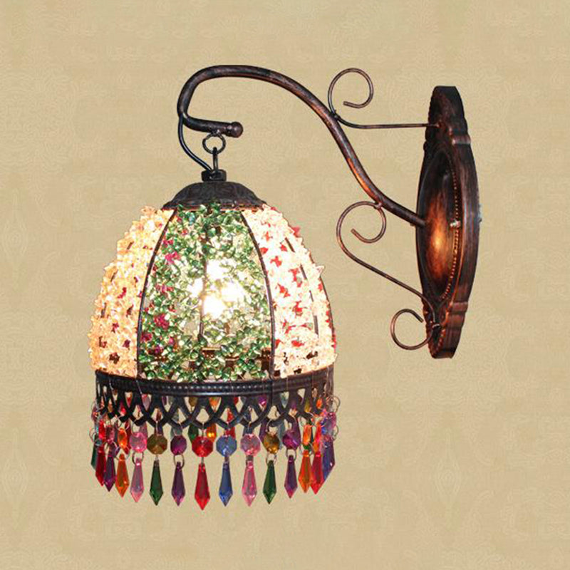 Green Dome Wall Mount Light Decorative Metal 1 Head Living Room Sconce Lighting Fixture with Glass Draping